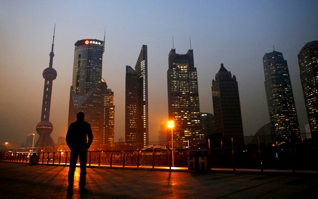 man Pudong financial district Shanghai